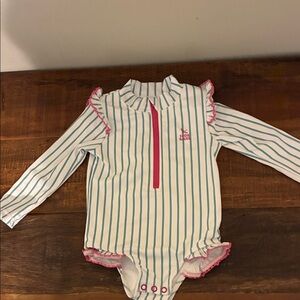 Eddie Bauer Kids Swim One Piece - White with Pink and Green Stripes